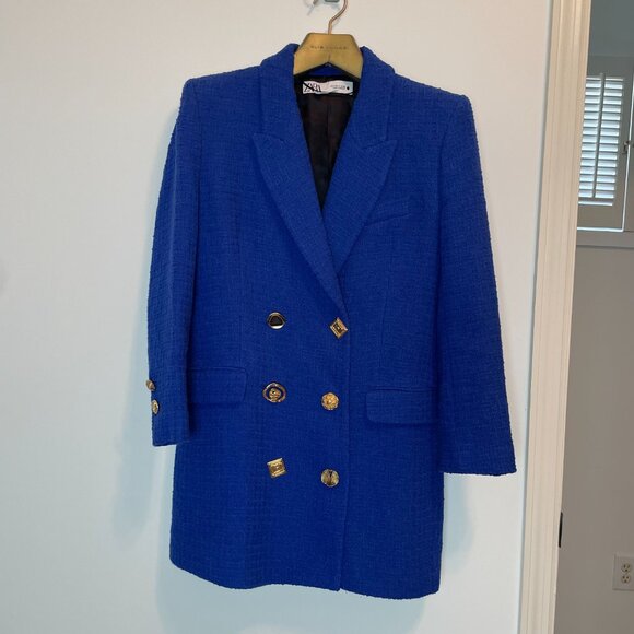 ZARA Double Breasted Mixed Button Blogger Long Blazer Jacket Dress \\ M - Picture 2 of 11